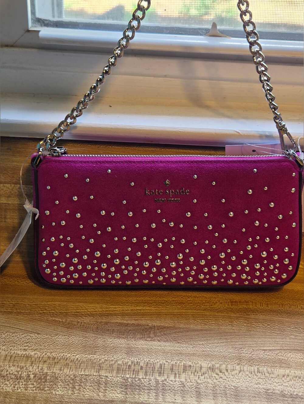 Kate Spade NWT Velvet Fuschia Studded Pouchette STUNNING